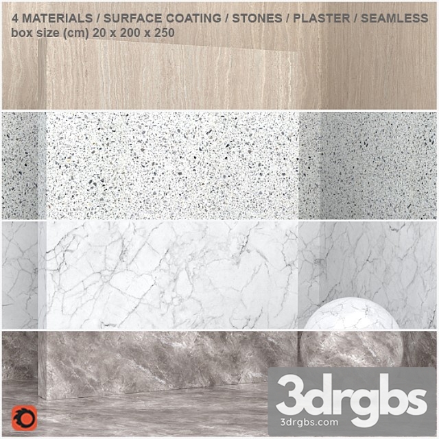 4 materials (seamless) – stone plaster – set 11 3dsmax Download - thumbnail 1