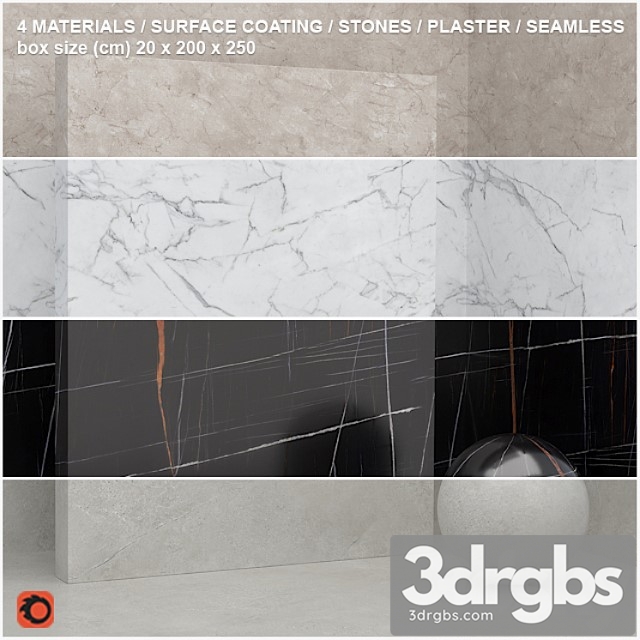 4 materials (seamless) – stone plaster – set 12 3dsmax Download - thumbnail 1