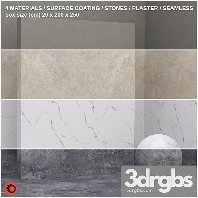 4 materials (seamless) – stone plaster – set 14 3dsmax Download - thumbnail 1