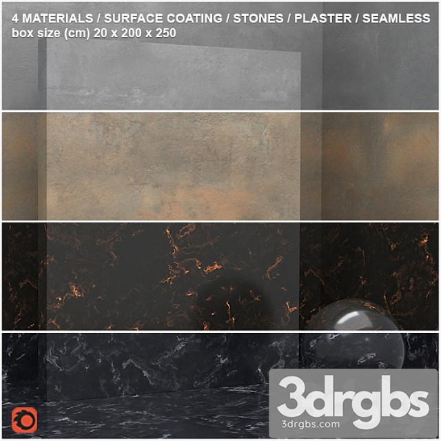 4 materials (seamless) – stone plaster – set 15 3dsmax Download - thumbnail 1