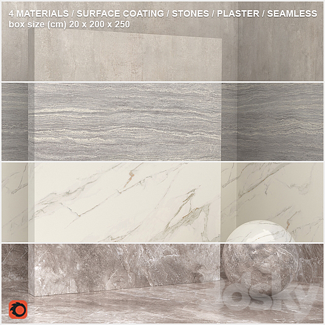 4 materials (seamless) – stone. plaster – set 7 3DSMax File - thumbnail 1