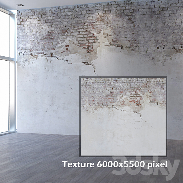 Brick wall 60 (with old plaster) 3DS Max Model - thumbnail 2