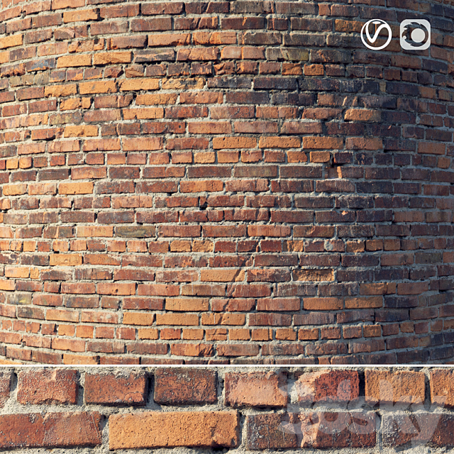 Brick wall with damage (material) 3DS Max Model - thumbnail 1