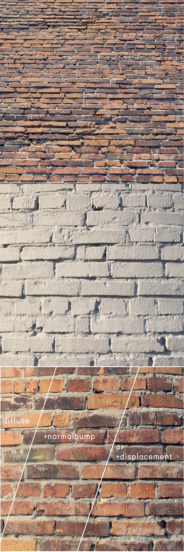 Brick wall with damage (material) 3DS Max Model - thumbnail 2