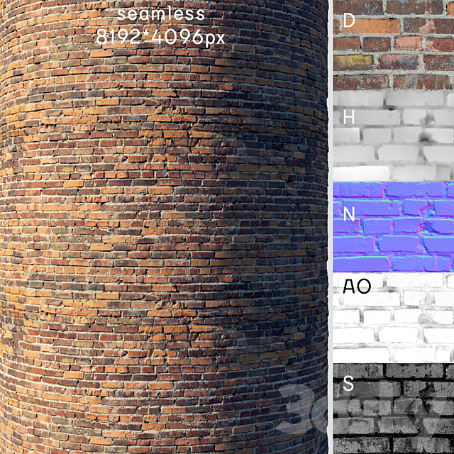 Brick wall with damage (material) 3DS Max Model - thumbnail 3