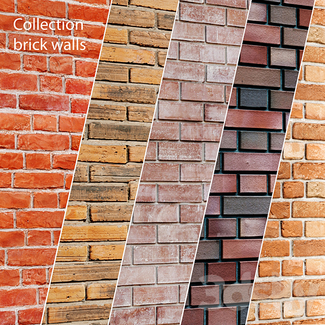 Collection of brick walls 5 pcs. Masonry. brick. loft. aged. set. collection. decorative. panel. wall 3DSMax File - thumbnail 1