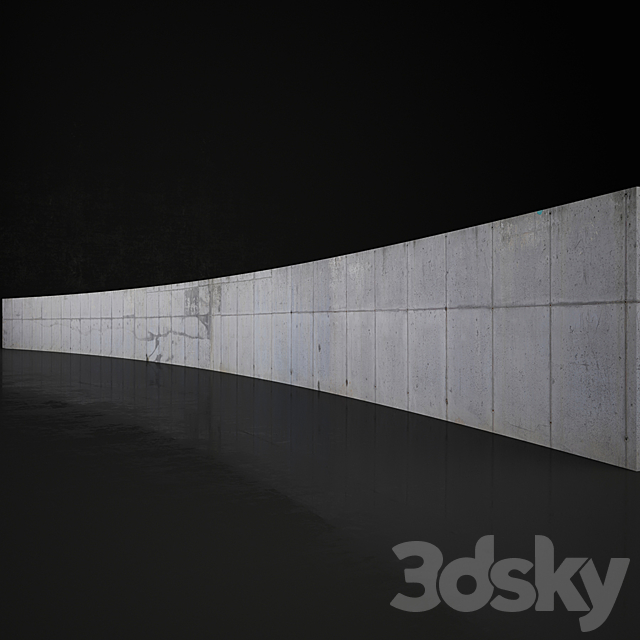 Concrete wall 25m long 3ds Max - thumbnail 1