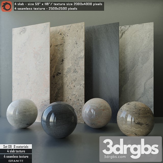 Granite slab & seamless texture set 09 3dsmax Download - thumbnail 1