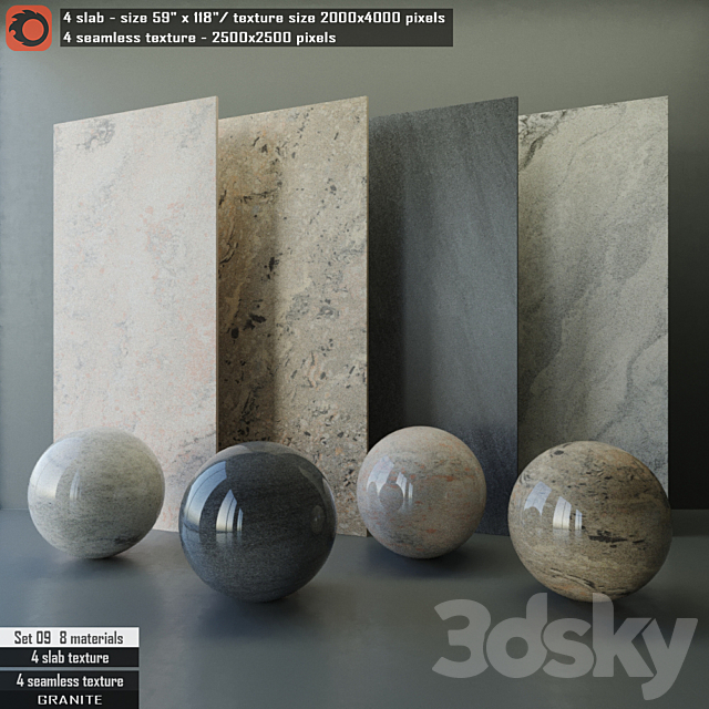 Granite slab & Seamless texture Set 09 3DSMax File - thumbnail 1