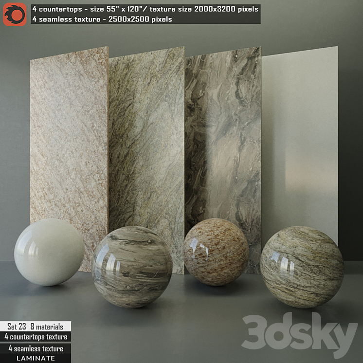 Laminate countertops & Seamless texture Set 23 3DS Max - thumbnail 1