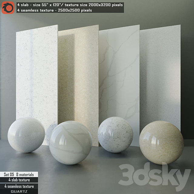 Quartz slab & Seamless texture Set 05 3ds Max - thumbnail 1