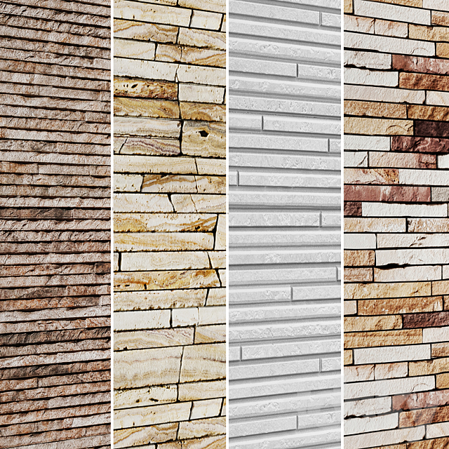 The collection of stone panels 4 pcs. slate stone stone wall wild stone 3ds Max - thumbnail 1