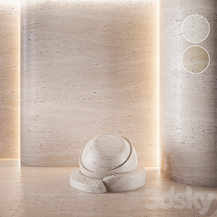 Travertine stone set (seamless) 3DS Max - thumbnail 1