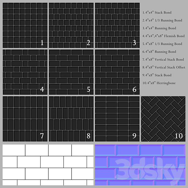 Beveled Subway Tiles [10 Patterns] 3DSMax File - thumbnail 3