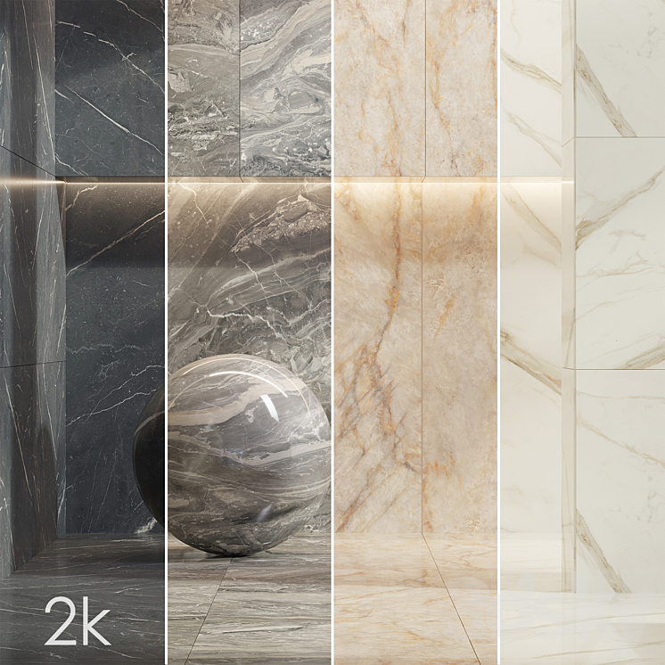 Caesar Set 25 – Marble BUNDLE – 4 types: White Grey Beige and Black 3DS Max Model - thumbnail 1