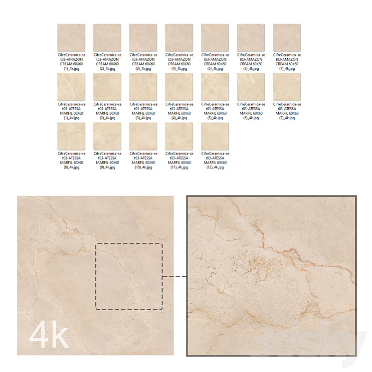 Cifre Ceramica Set 03 – Bundle – 2 types: Beige and Cream marble \/ 4k 3DS Max Model - thumbnail 2