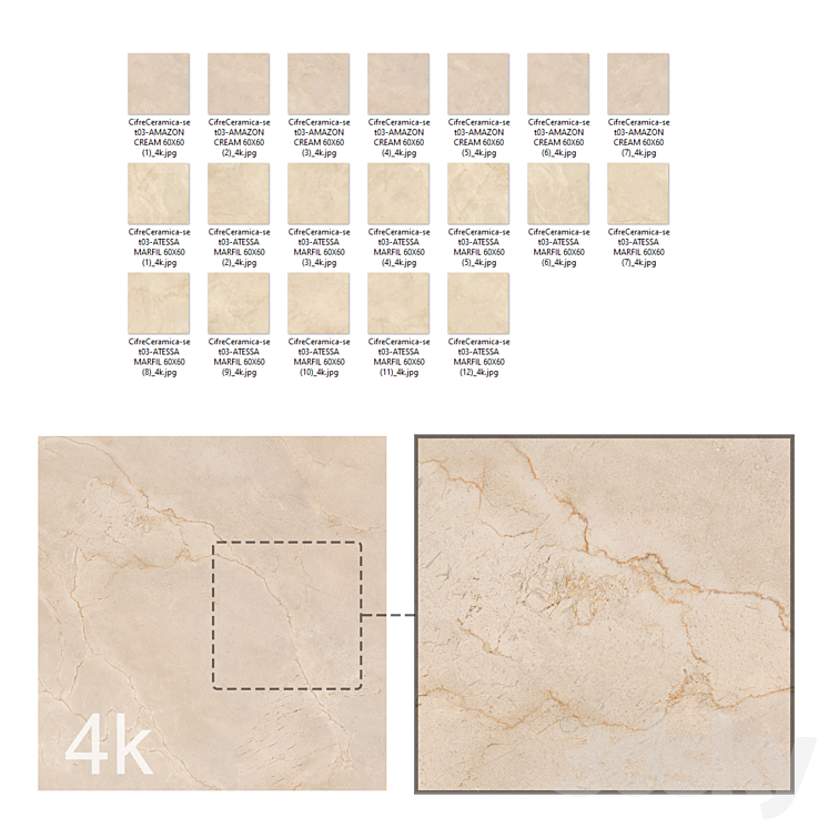 Cifre Ceramica Set 03 – Bundle – 2 types: Beige and Cream marble \/ 4k 3DS Max - thumbnail 2
