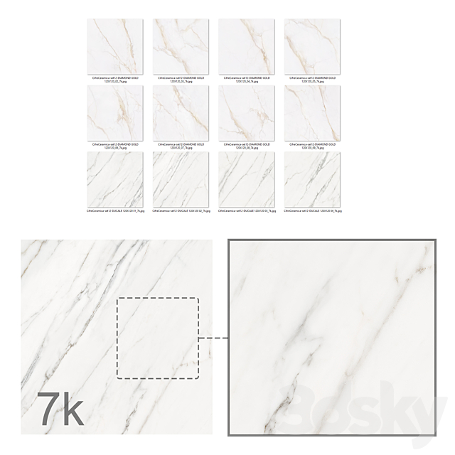 Cifre Ceramica Set 12 – Marble Bundle – 2 Colors: Gold and White _ 7k 3DS Max Model - thumbnail 3