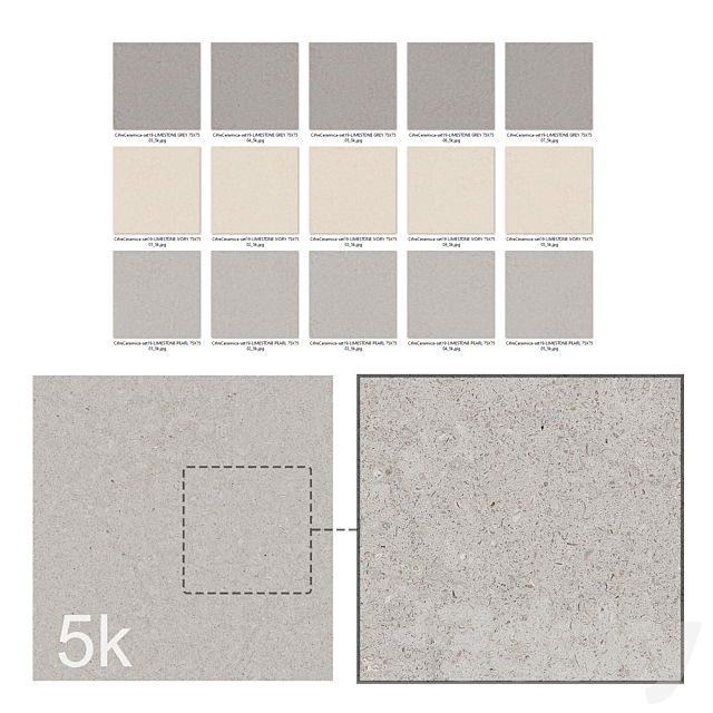 Cifre Ceramica Set 19 – Limestone Bundle – 2 Colors: Gray & Pearl + EXTRA _ 5k 3DS Max Model - thumbnail 2