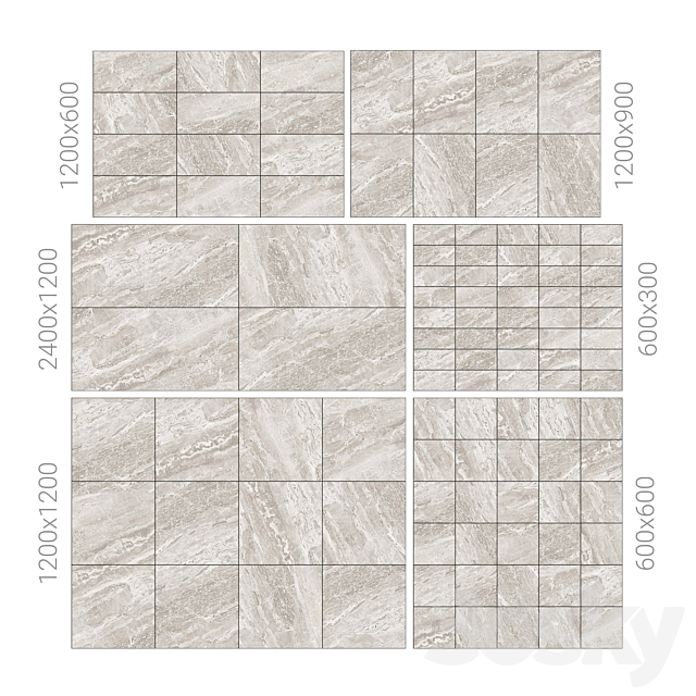 Cream marble tiles 3 3DS Max Model - thumbnail 2