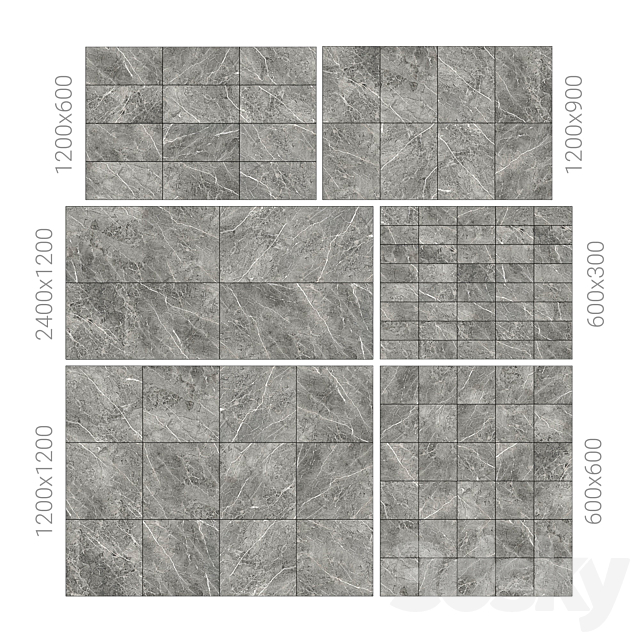 Gray marble tiles 3DS Max Model - thumbnail 2