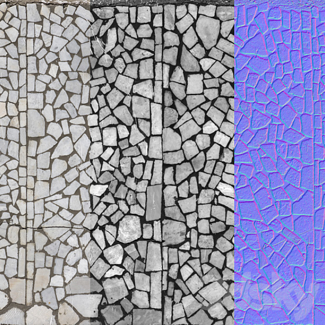 Seamless mosaic texture from chipped tiles. PBR 3DS Max Model - thumbnail 4