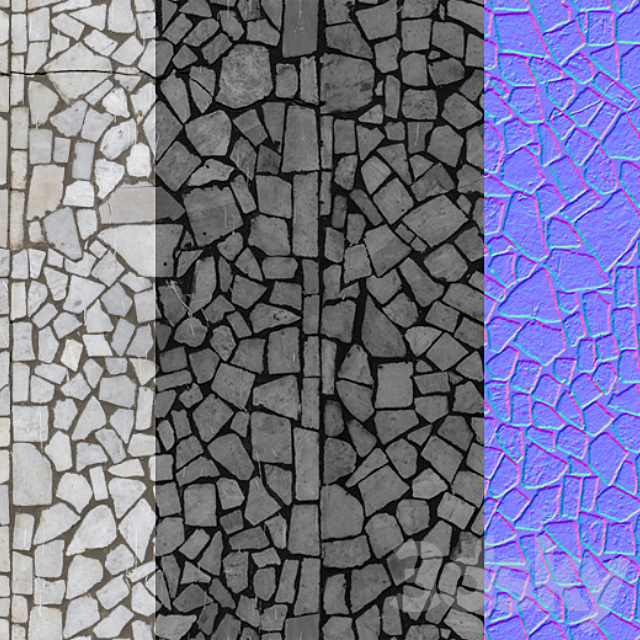 Seamless mosaic texture from chipped tiles. PBR 3DS Max Model - thumbnail 5