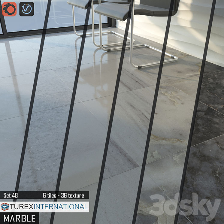 TUREX INTERNATIONAL Marble Tiles Set of 48 3DS Max - thumbnail 1