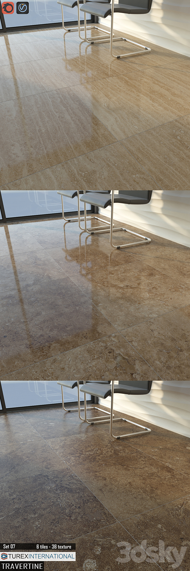 TUREX INTERNATIONAL Travertine Tiles Set 07 3ds Max - thumbnail 3