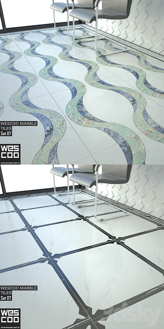 WESCOO Marble Tiles WATERJET DECORS ACCESSORIES Set 07 3DS Max Model - thumbnail 3