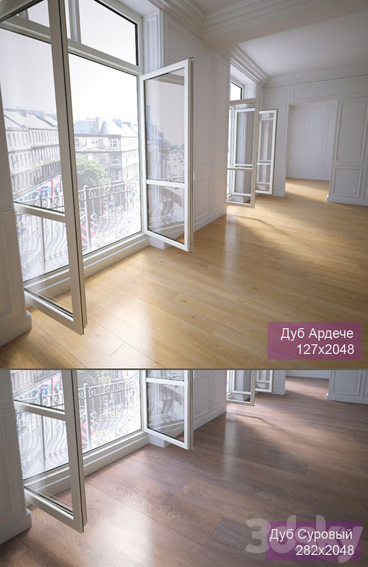 2 types of parquet: Oak Ardeche Oak Severe 3DS Max - thumbnail 1