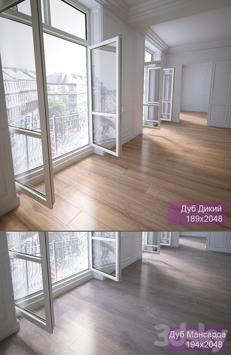 2 types of parquet: Oak Wild Oak Attic 3DS Max - thumbnail 1