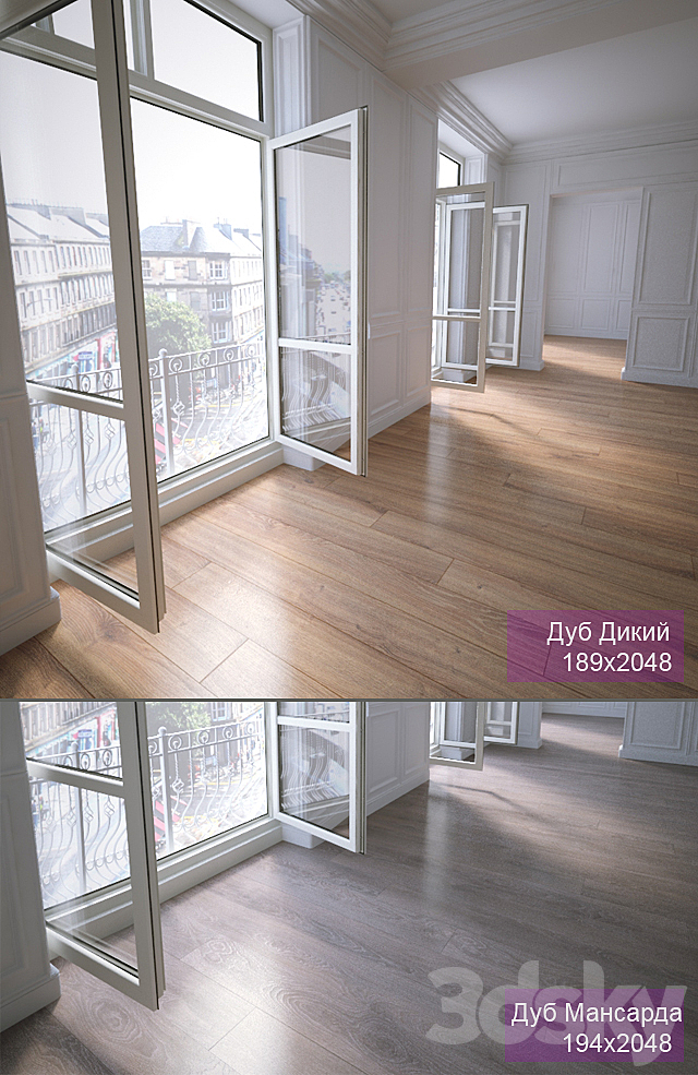 2 types of parquet: Oak Wild Oak Attic 3DSMax File - thumbnail 1