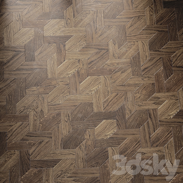 Artistic parquet with “pigtail” pattern 3ds Max - thumbnail 1