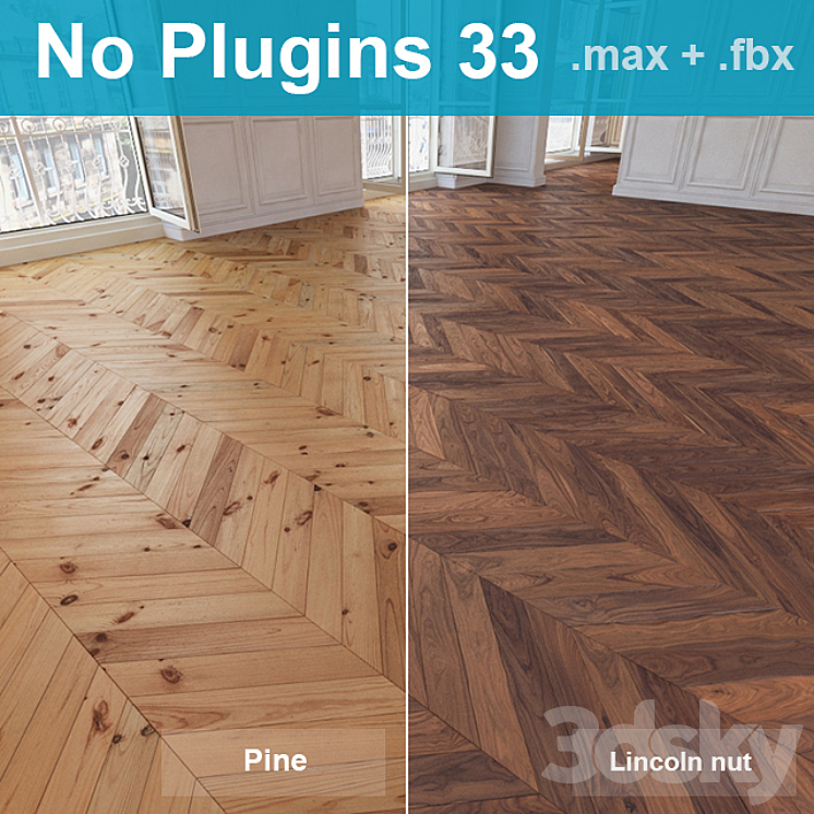 Herringbone parquet 33 (2 species without the use of plug-ins) 3DS Max - thumbnail 1