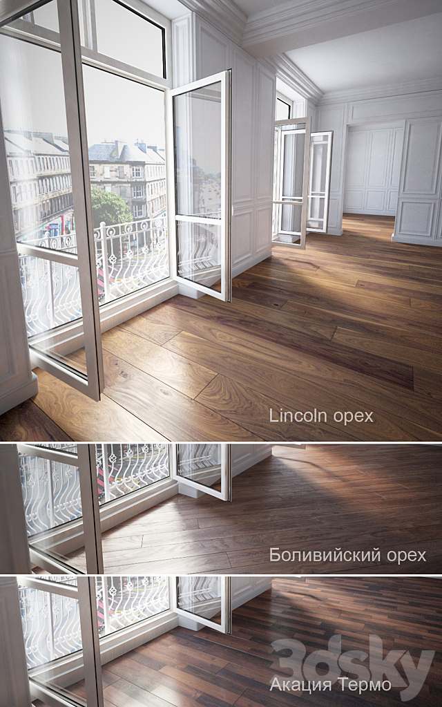 Parquet 3 species: Walnut. Acacia. Bolivian walnut 3DSMax File - thumbnail 1