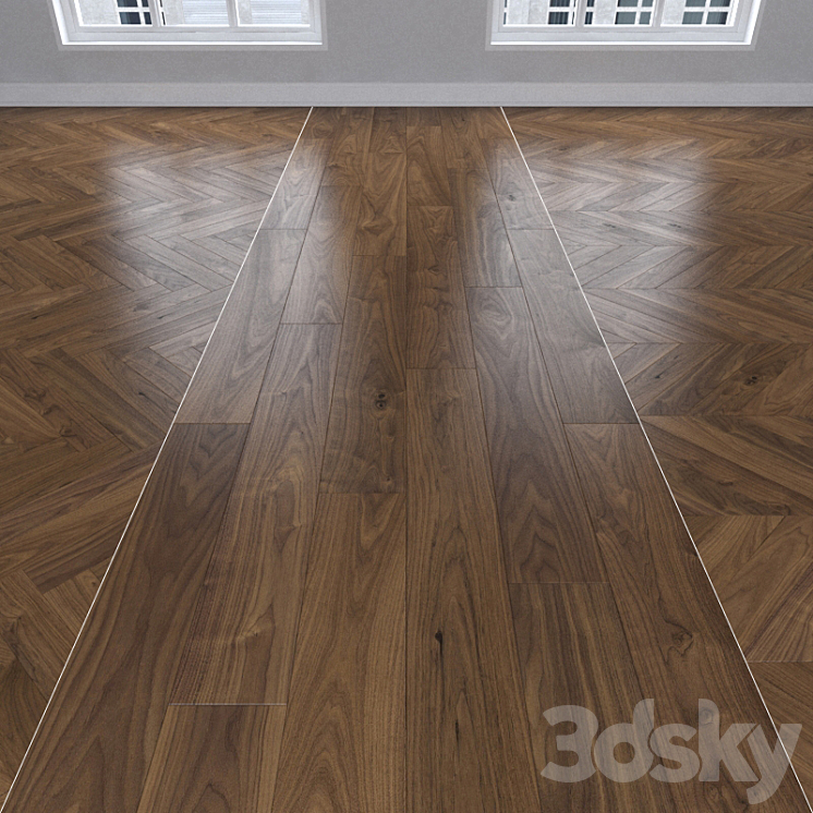 Parquet American walnut 3 kinds: herringbone linear chevron. 3DS Max - thumbnail 1