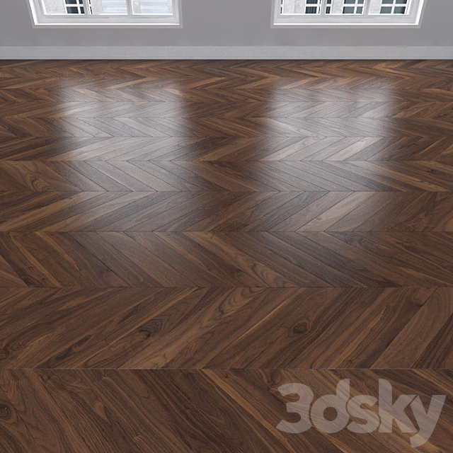 Parquet American walnut 3 types: herringbone linear chevron. 3DS Max Model - thumbnail 3