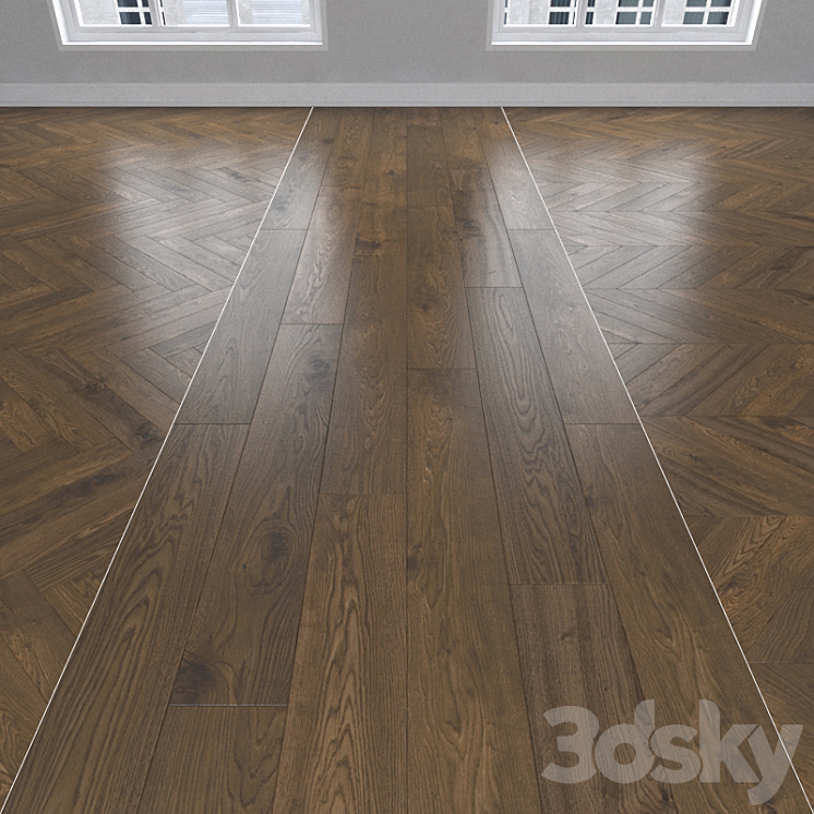 Parquet earthy oak 3 species: herringbone linear chevron. 3DS Max - thumbnail 1