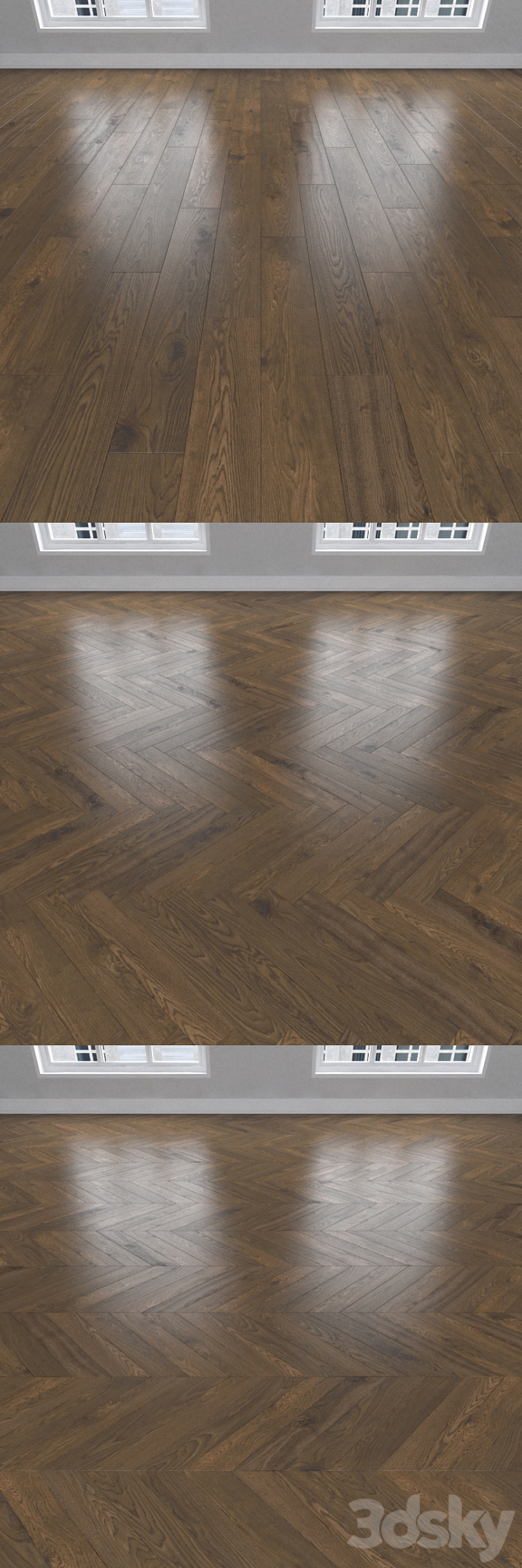 Parquet earthy oak 3 species: herringbone linear chevron. 3DS Max - thumbnail 2