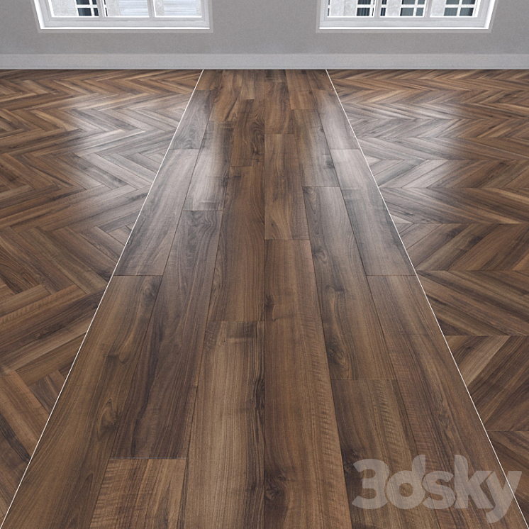 Parquet Italian walnut 3 kinds: herringbone linear chevron. 3DS Max - thumbnail 1