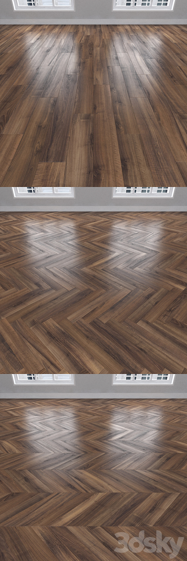 Parquet Italian walnut. 3 kinds: herringbone. linear. chevron. 3DSMax File - thumbnail 2