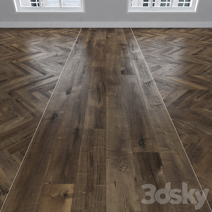 Parquet Maple 3 types: herringbone linear chevron. 3DS Max - thumbnail 1