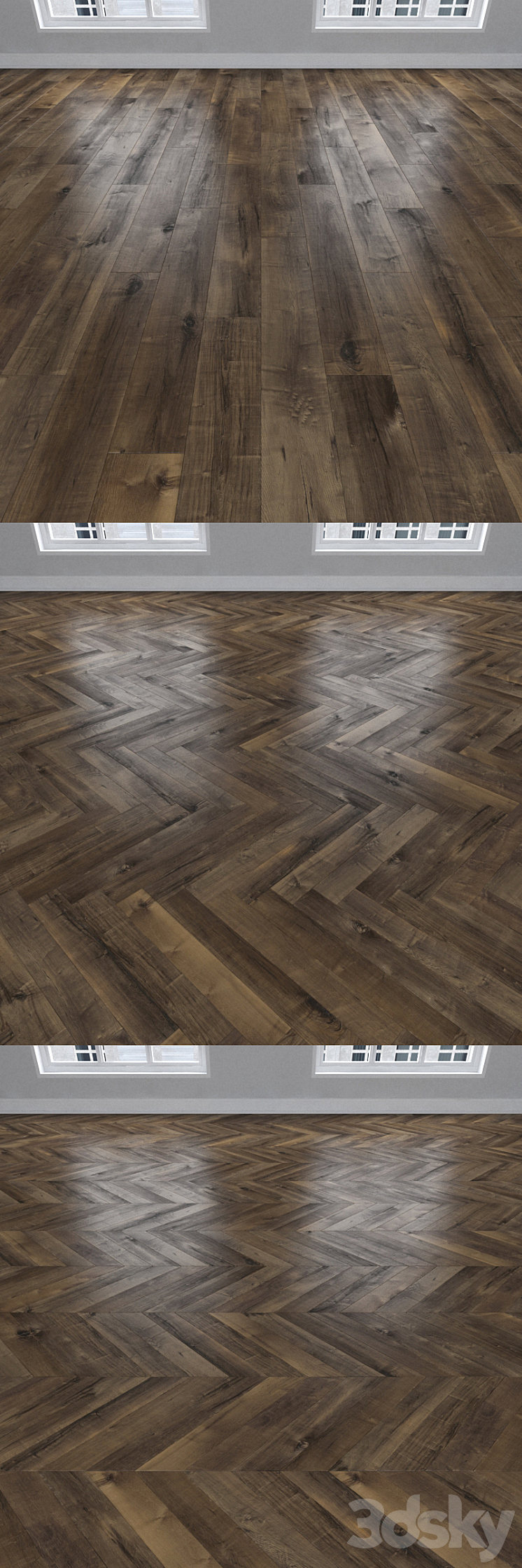 Parquet Maple 3 types: herringbone linear chevron. 3DS Max - thumbnail 2