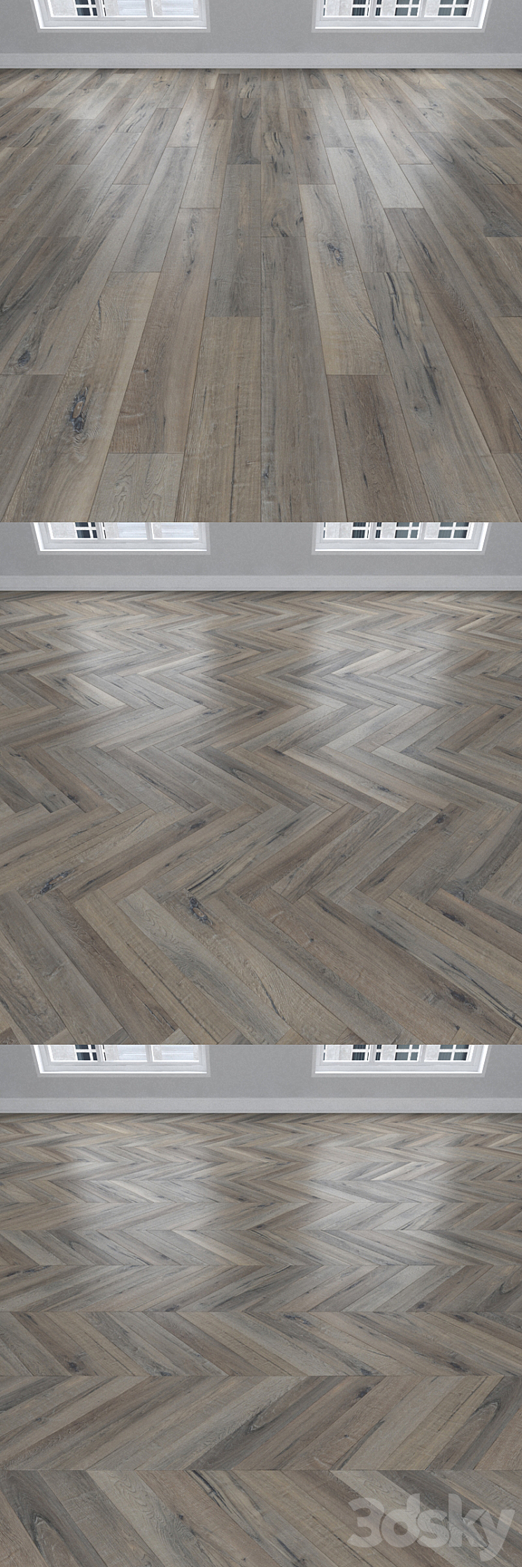 Parquet Maple 3 types: herringbone linear chevron. 3DS Max - thumbnail 2