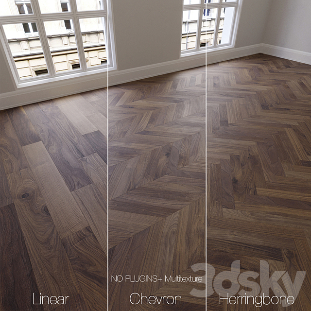 Parquet natural. American walnut. 3 kinds. Linear. chevron. herringbone. 3DSMax File - thumbnail 1