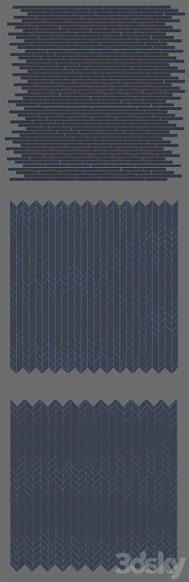 Parquet natural. American walnut. 3 kinds. Linear. chevron. herringbone. 3DSMax File - thumbnail 3