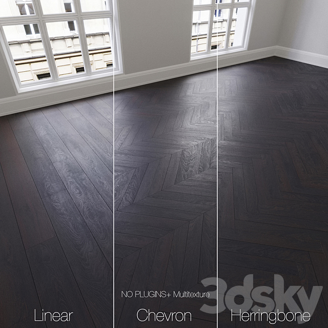 Parquet natural. colonial oak. 3 types. Linear. chevron. herringbone. 3DSMax File - thumbnail 1