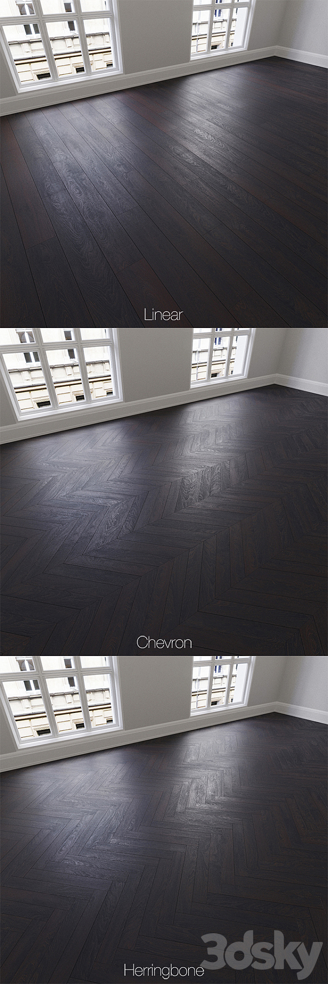 Parquet natural. colonial oak. 3 types. Linear. chevron. herringbone. 3DSMax File - thumbnail 2