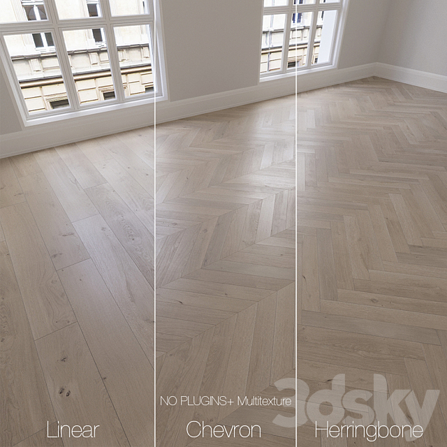 Parquet natural. oak anchorage. 3 types. Linear. chevron. herringbone. 3DSMax File - thumbnail 1